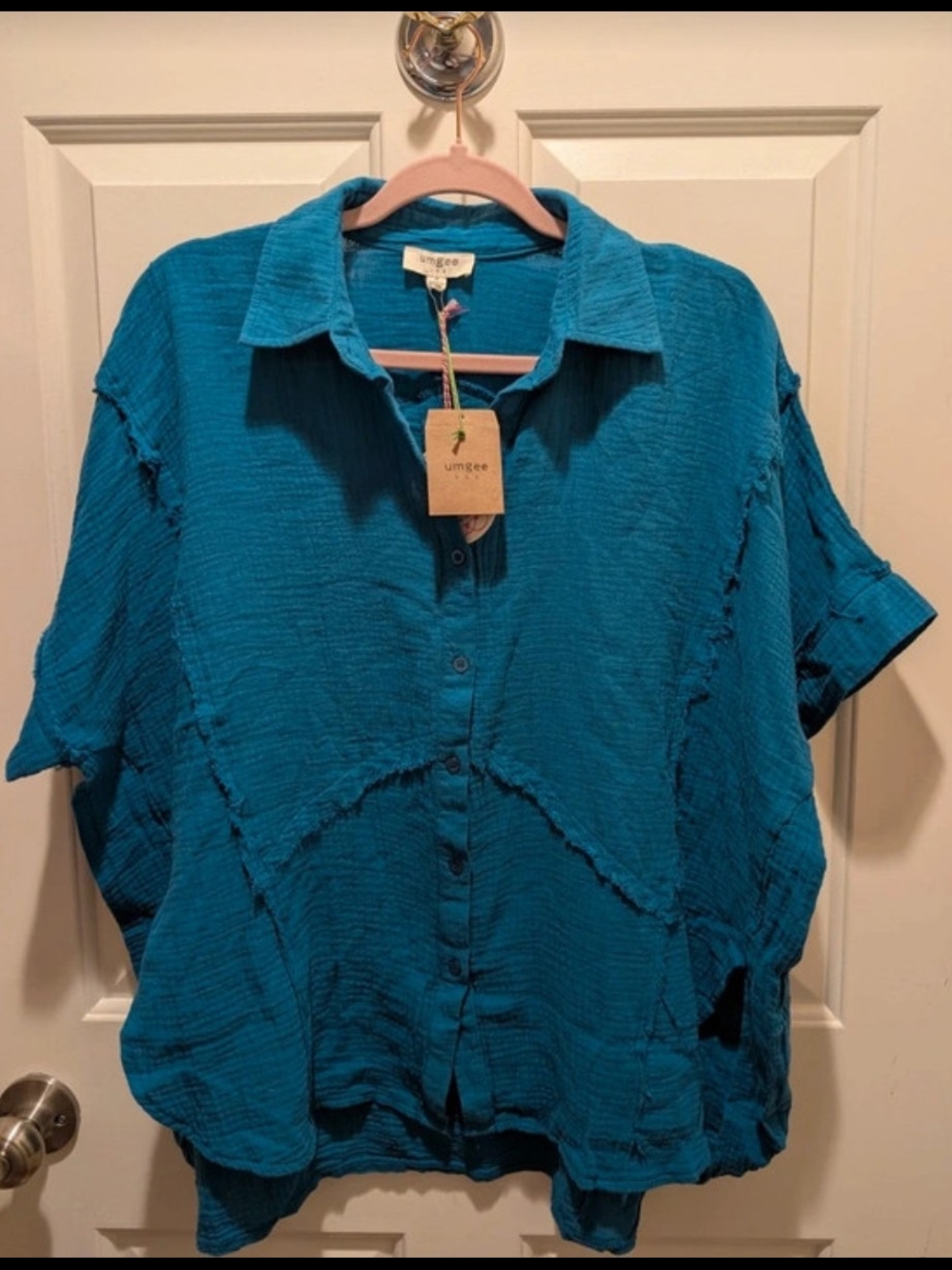 Umgee Teal Textured Button-Up Shirt